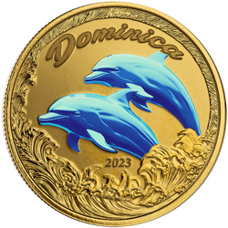 Dominica: Dolphin kolorowany 1 uncja Złota 2023 Proof