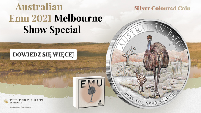 Australijski Emu kolorowany 1 uncja Srebra 2021