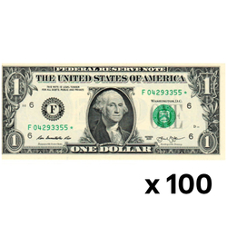 Banknot USA 1 Dolar (1 U.S. dollar / 1 USD) z gwiazdką 100 sztuk