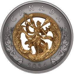 Canada: Allegory of Freedom pozłacany $50 Srebro 2024 Antiqued Coin