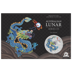 Perth Mint: Lunar III - Rok Smoka "Turkusowy Smok" kolorowany 1 uncja Srebra 2024 (Perth Money Expo Anda Special)	