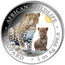Somalia: African Wildlife - Leopard kolorowany 1 uncja Srebra 2024