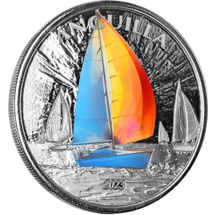 Anguilla: Regatta kolorowana 1 uncja Srebra 2023 Proof