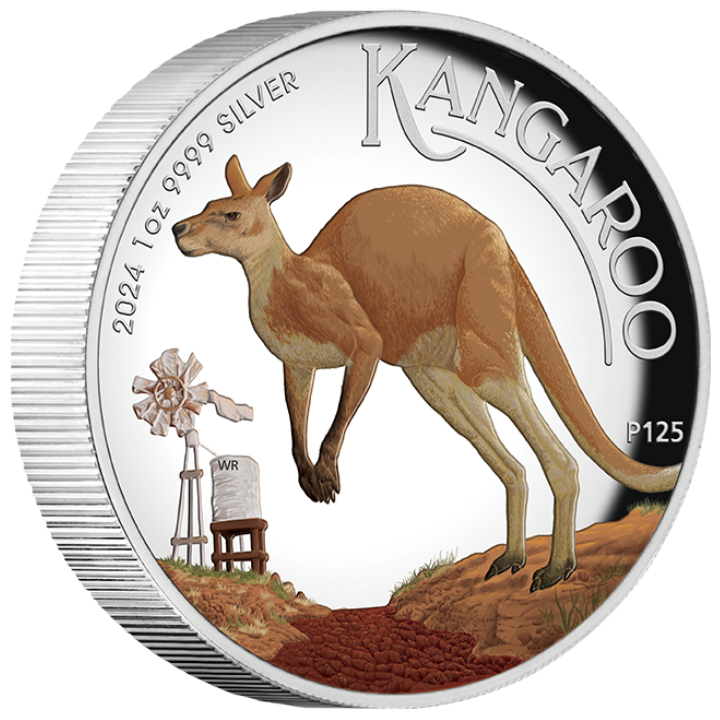 Australijski Kangur kolorowany 1 uncja Srebra 2024 Proof High Relief