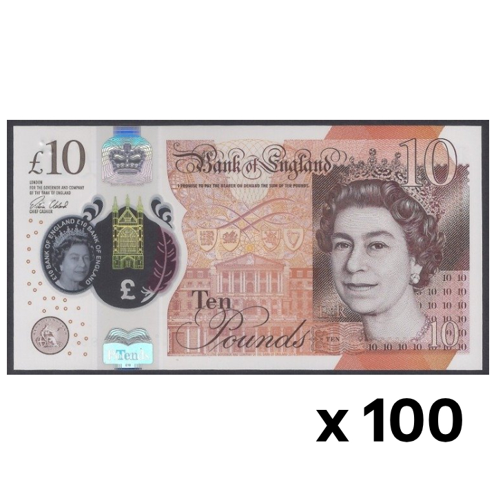 Banknot 10 Funtów Brytyjskich - Królowa Elżbieta II (10 pound / 10 GBP) 100 sztuk Obiegowy 