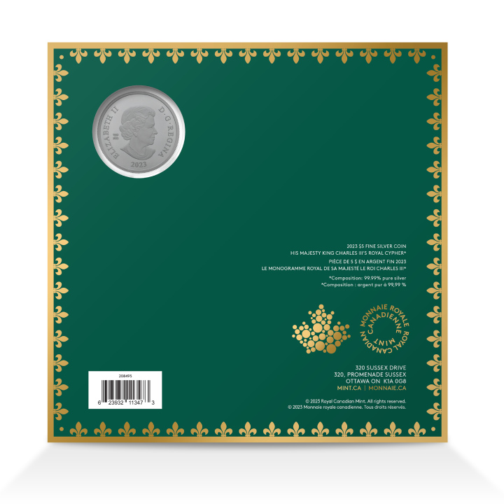 Canada: His Majesty King Charles III's Royal Cypher $5 Srebro 2023 Matte Proof 