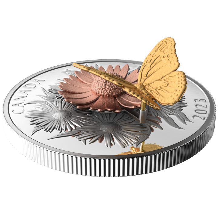 Canada: The Monarch and the Bloom kolorowany, pozłacany $50 Srebro 2023 Proof 