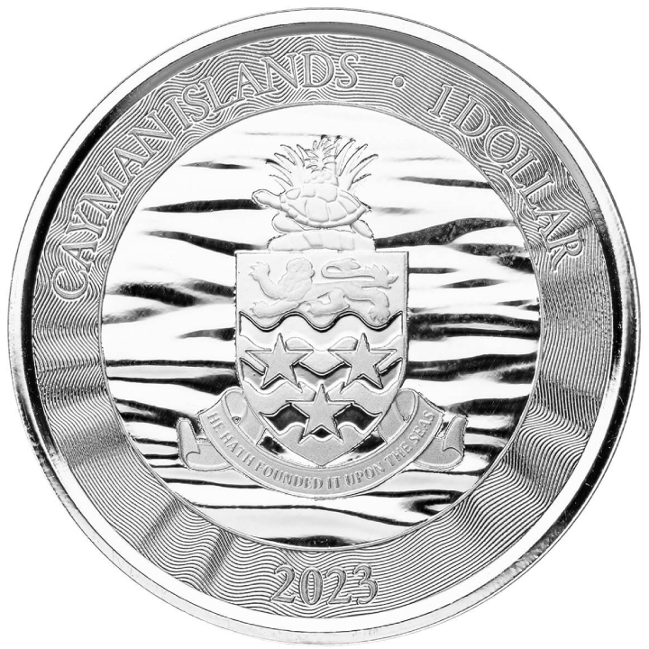 Cayman Islands: Stingray kolorowany 1 uncja Srebra 2023 Proof