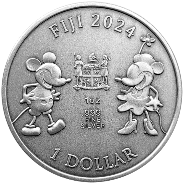 Fiji: Steamboat Willie 1 uncja Srebra 2024 Antiqued Coin