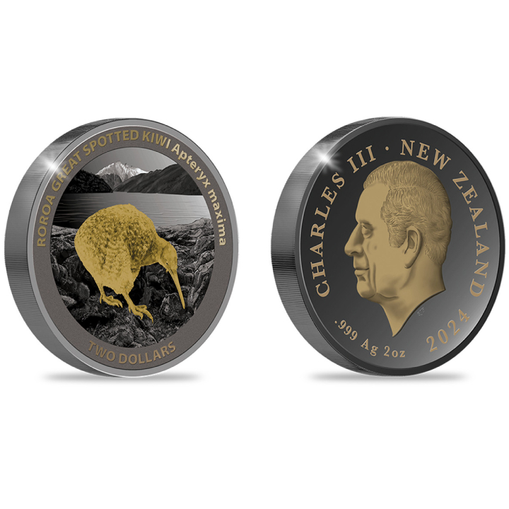 Kiwi pozłacany 2 uncje Srebra 2024 Black Proof High Relief