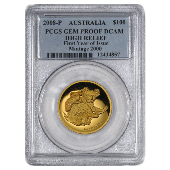 Koala 1 uncja Złota 2008-P Proof High Relief PCGS GEM DCAM Firts Year of Issue