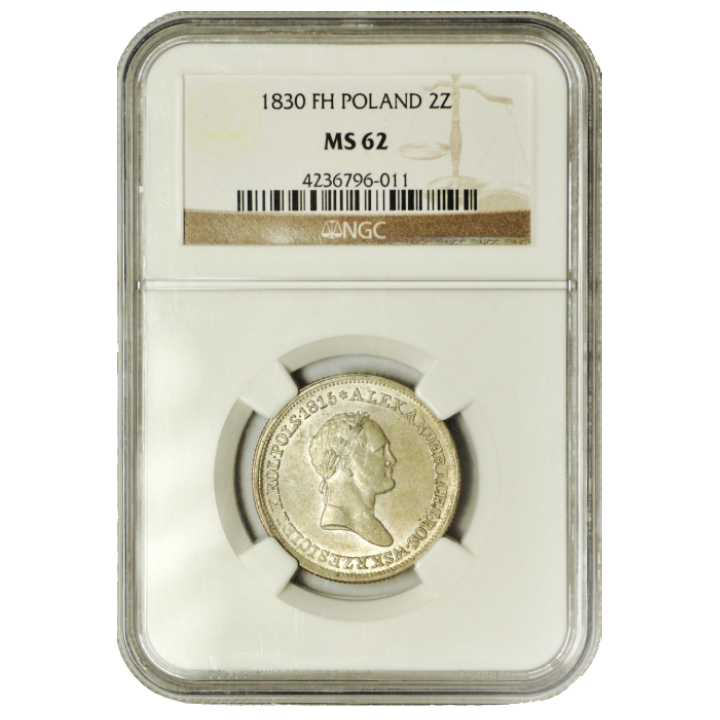 Królestwo Polskie/Rosja Mikołaj I, 2 złote 1830 FH NGC MS62 