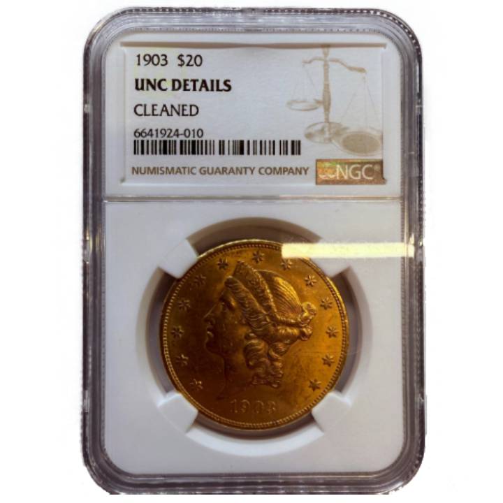 Liberty Head Double Eagle Złoto 20 Dollar 1903 NGC UNC DETAILS