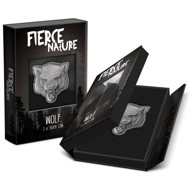 Niue: Fierce Nature - Wolf 2 uncje Srebra 2023 Antique Finish