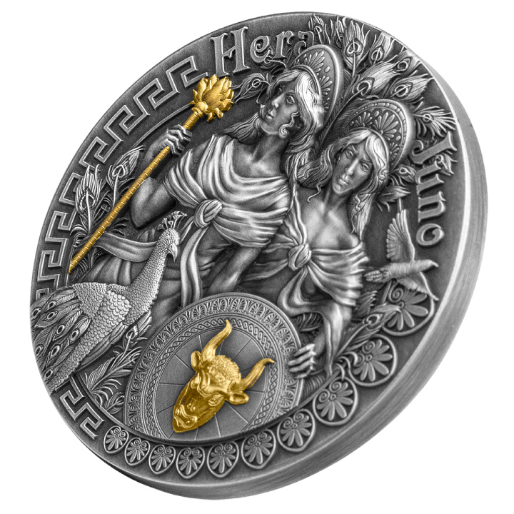 Niue: Hera i Junona pozłacane $5 Srebro 2022 High Relief Antiqued Coin