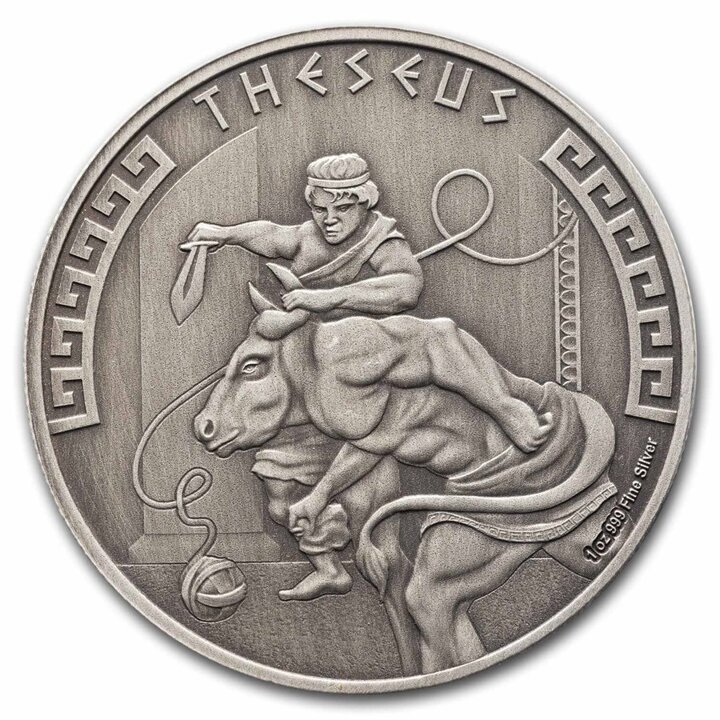 Niue: Heroes of Greek Mythology - Theseus 1 uncja Srebra 2024 Antiqued Coin