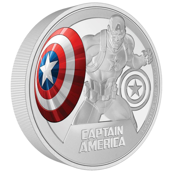 Niue: Marvel - Captain America kolorowany 3 uncje Srebra 2023 Proof