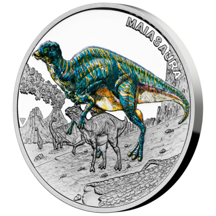 Niue: Prehistoric World - Maiasaura kolorowany $1 Srebro 2023 Proof
