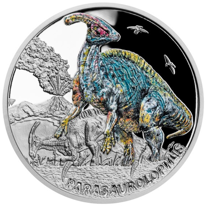 Niue: Prehistoric World - Parasaurolophus kolorowany $1 Srebro 2023 Proof