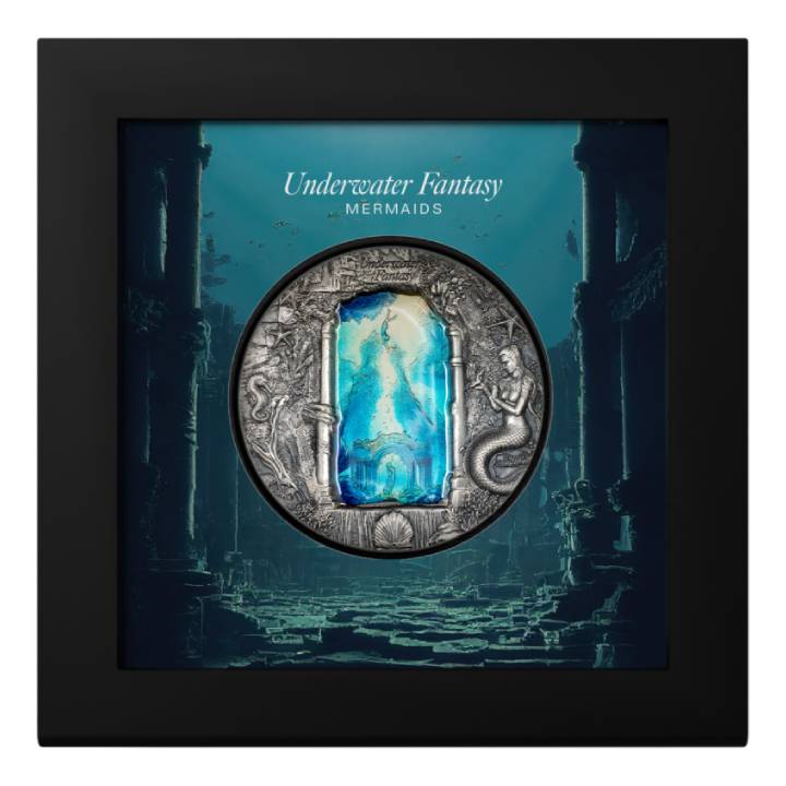 Palau: Underwater Fantasy - Mermaids kolorowany 3 uncje Srebra 2024 Ultra High Relief Antiqued Coin