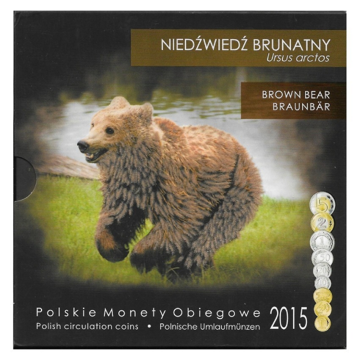 Polskie Monety Obiegowe "Niedźwiedź brunatny"- zestaw monet 1 gr - 5 zł 2015