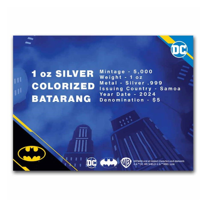 Samoa: Batman Batarang kolorowany 1 uncja Srebra 2024 Shaped Coin