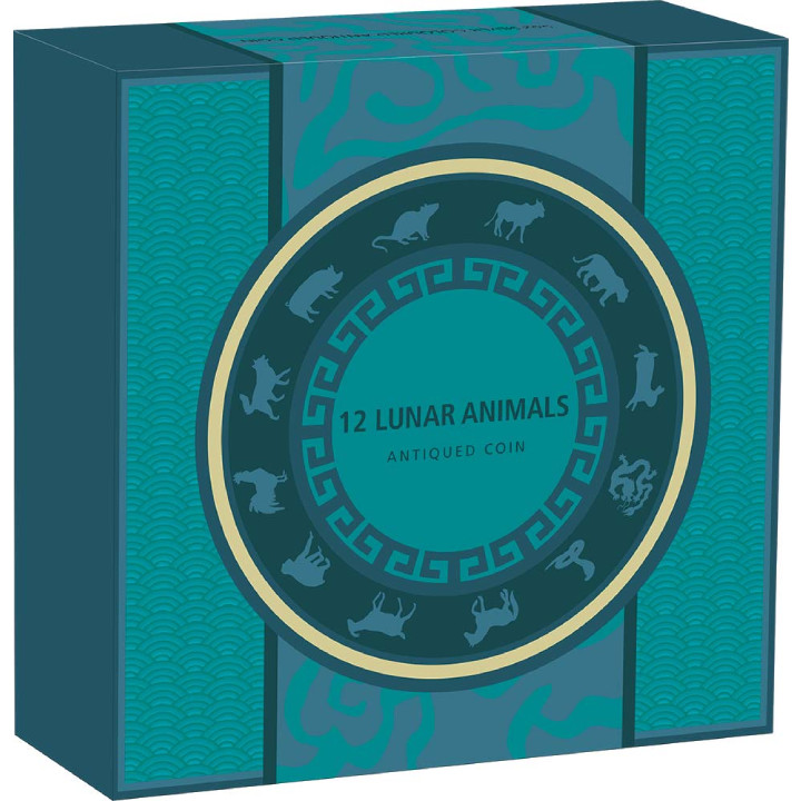 Tuvalu: 12 Lunar Animals kolorowany 5 uncji Srebra 2023 Antiqued Coin