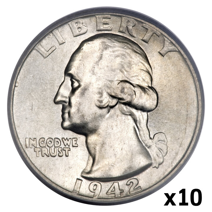 USA: 25 Centów - Quarter Dollar (0,25 USD) Srebro Różne Roczniki (próba Ag.900) Obiegowy 10 sztuk