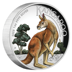 Australijski Kangur kolorowany 1 uncja Srebra 2023 Proof High Relief