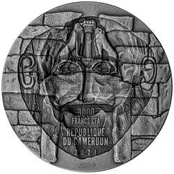 Cameroon: Maska Agamemnona pozłacana 2021 High Relief Antiqued Coin