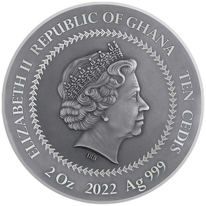 Ghana: Dawid i Goliat kolorowany 2 uncje Srebra 2022 High Relief Antiqued Coin