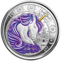 Ghana: Unicorn "Aurora" kolorowana 1 uncja Srebra 2023 Proof (moneta w karcie)