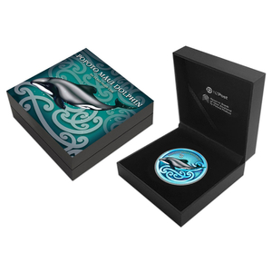 New Zealand: Popoto Maui Dolphin kolorowany 2 uncje Srebra 2024 Proof