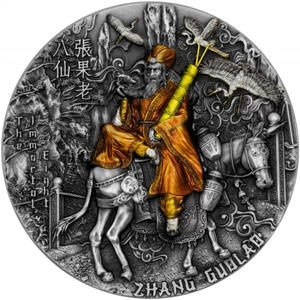 Niue: Eight Immortals - Zhang Guolao kolorowany 2 uncje Srebra 2022 High Relief Antiqued Coin