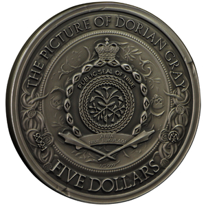 Niue: Reading Challenge - The Picture of Dorian Gray pozłacany $5 Srebro 2024 High Relief Antiqued Coin